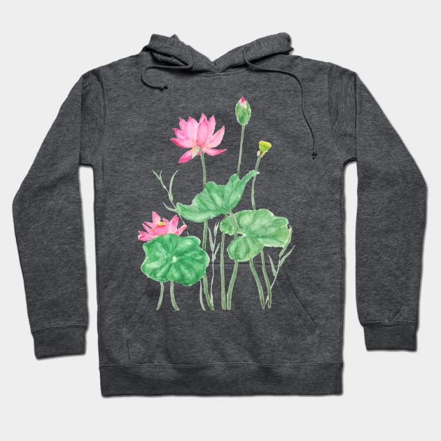 pink lotus flowers watercolor Hoodie by colorandcolor